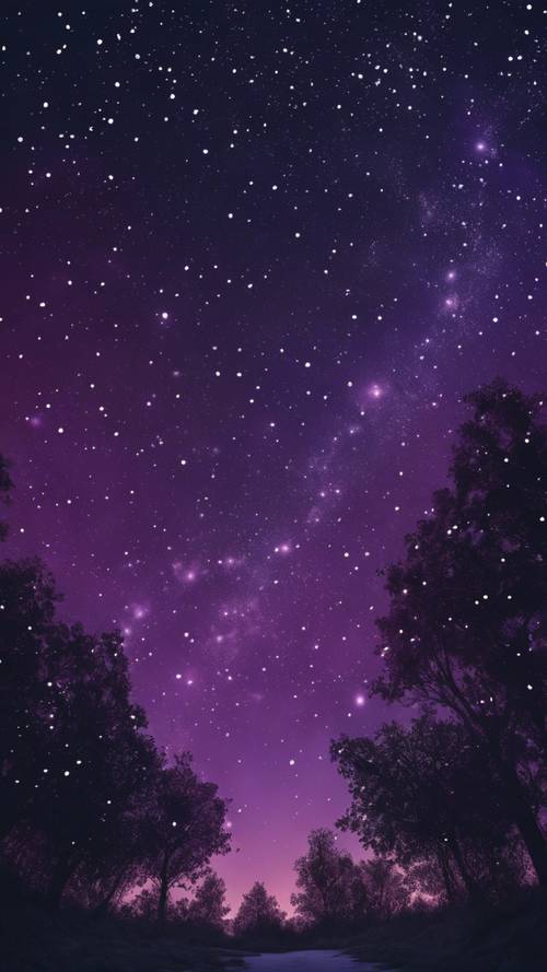 A dark purple night sky filled with glistening stars.