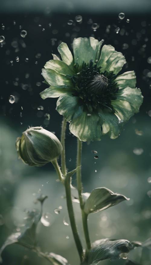 An ageing dark green flower with petals falling off. Tapet [8f876410124d483b89e7]