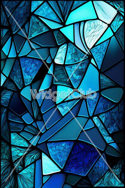 蓝色彩色玻璃风格艺术品 墙纸 [9b9bfb11440042e194ac]