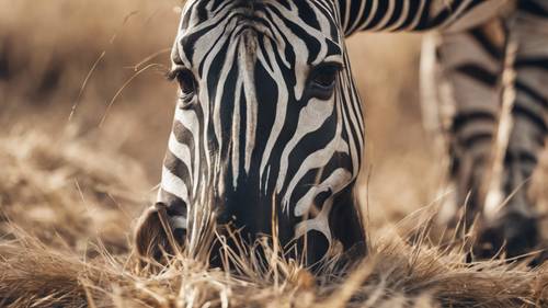 A close-up of zebra’s hoof against the background of dry grass.