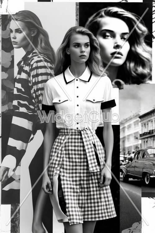 Collage de mode élégant en noir et blanc