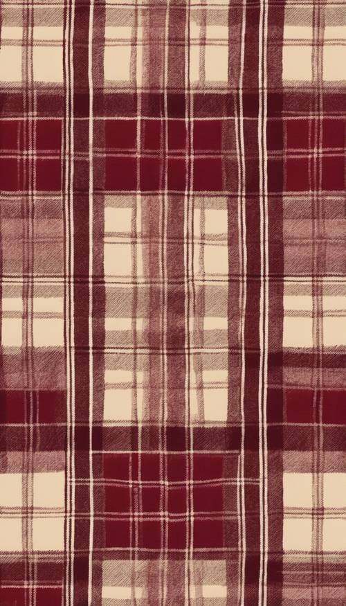 A warm seamless pattern of fleece-like texture in burgundy and beige plaid.