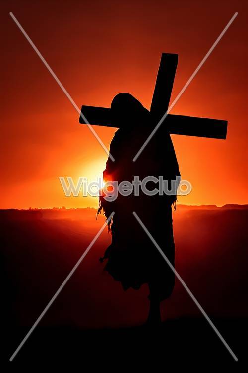 夕焼けの十字架のシルエット