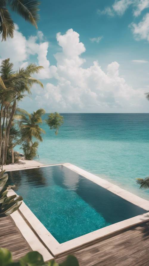 Un lujoso resort caribeño con piscina infinita con vistas al océano cristalino.
