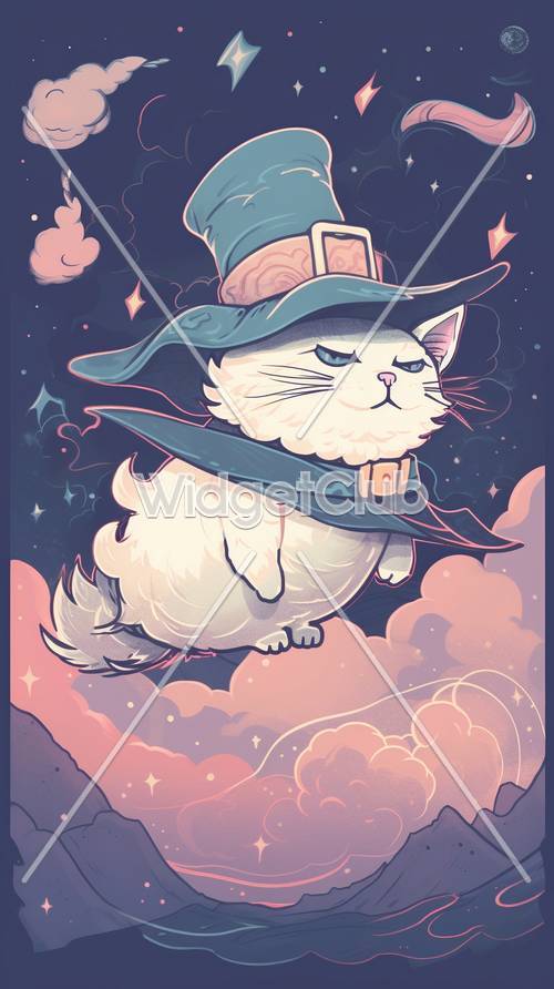 Magical Cat Wizard in the Sky