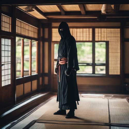 Un ninja spectral apparaissant mystérieusement dans un ancien manoir de samouraï hanté.