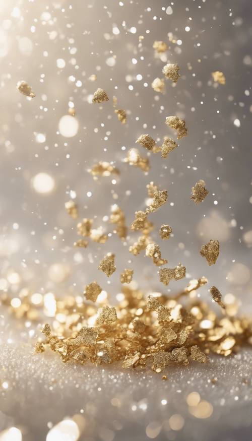 Uma delicada dispersão de ouro em glitter branco gelado para um efeito invernal.
