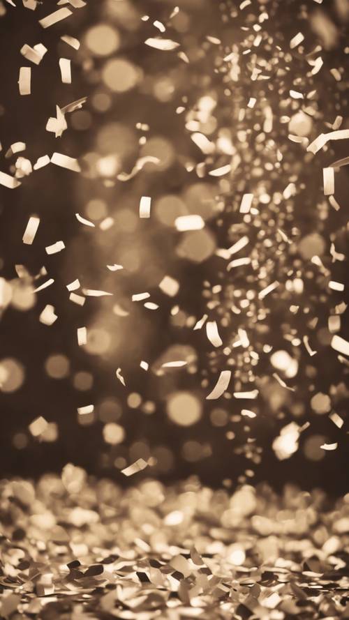Vintage sepia tone photo of confetti thrown in the air during a 1920s New Year's Eve party.