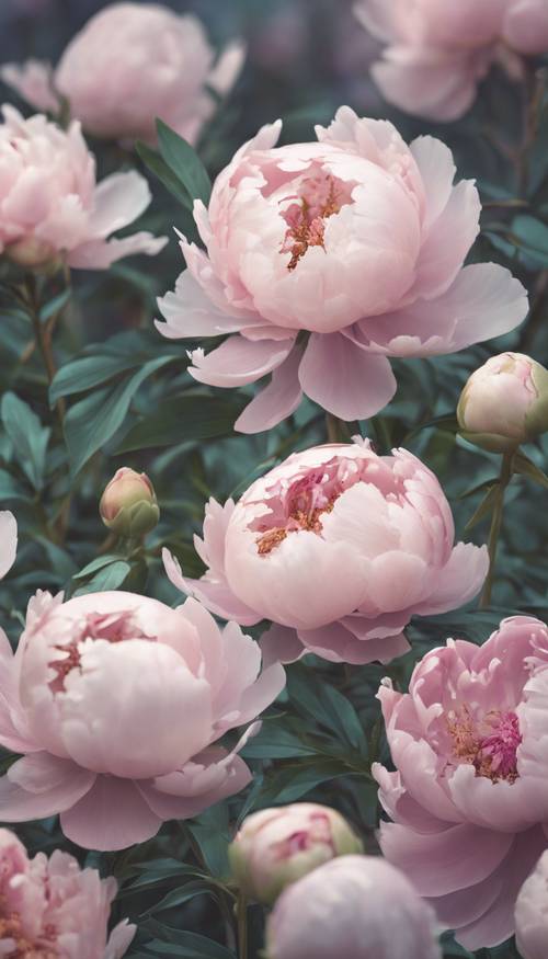 A whimsical illustration of a peony in pastel colors. Tapet [68a25c68201f49fb8f54]