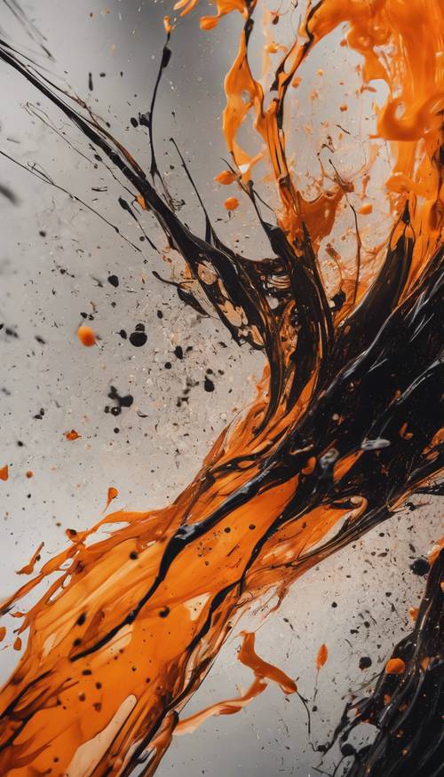 使用橙色和黑色飛濺的抽象藝術作品。