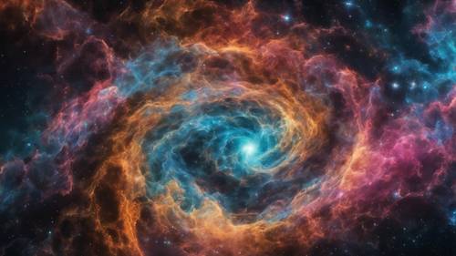 黑色空間中旋轉著各種可以想像的顏色的星雲。