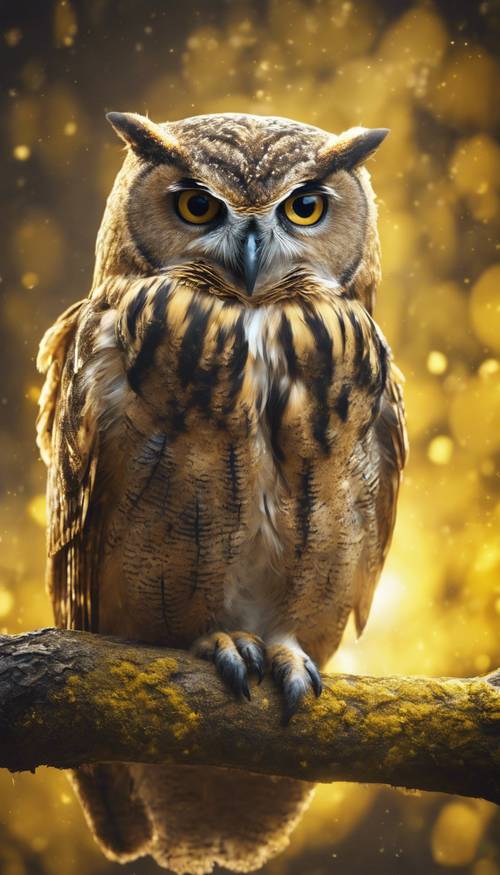 A wise old owl enveloped in a magical yellow aura, signifying wisdom and knowledge.