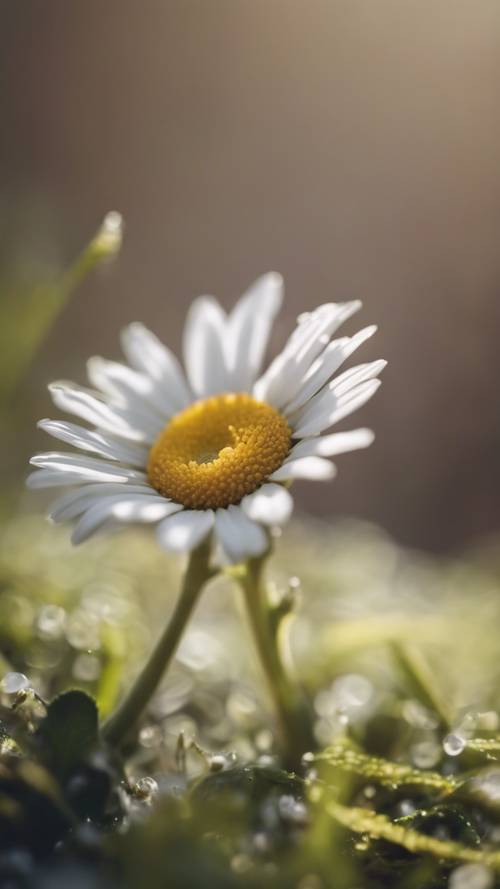A soft-focus image of a cute baby daisy emerging out of a bud in springtime.