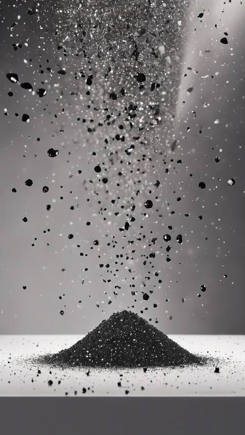 白い大理石のテーブルに散らばった黒いグリッター
