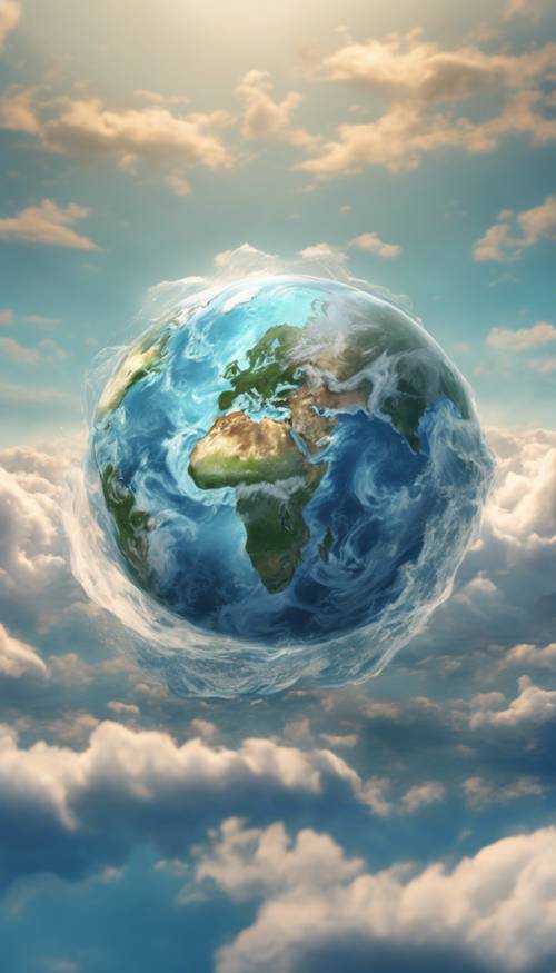 Une douce image picturale de la Terre, mettant l’accent sur les océans bleus et les nuages ​​tourbillonnants.