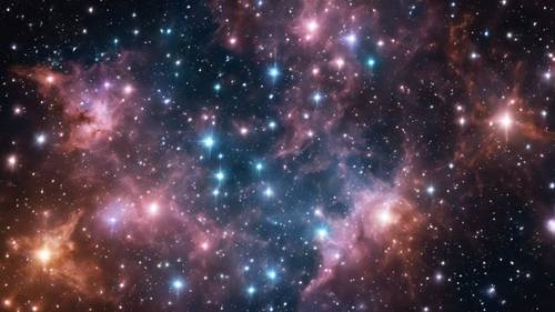 A cluster of luminescent stars beautifully scattered across deep space, creating a nebula. Behang [c74118a51fb4418da32c]
