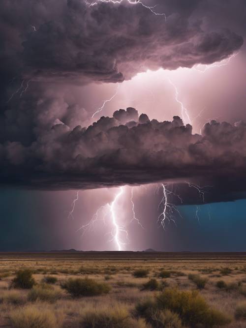 テキサスの広い平原に広がる壮大な雷電の嵐