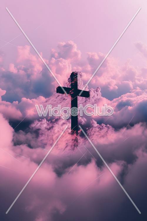 Croix dans le ciel de nuages ​​roses