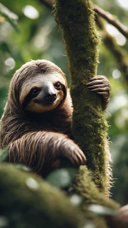 Un paresseux profitant d&#39;une solitude paisible dans un sentier forestier rarement parcouru.