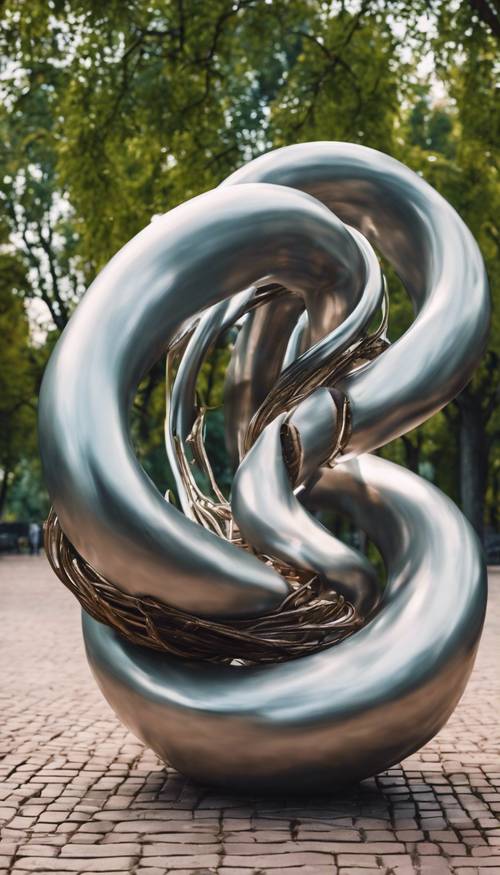 Modern abstract sculpture of twisted metal in a public park. Валлпапер [a0e926cf20fe437f9050]