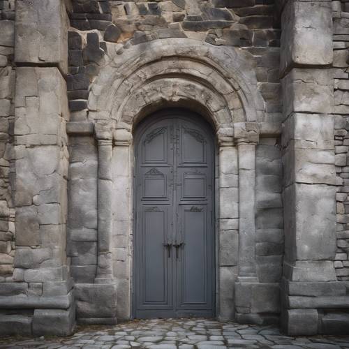 Pintu metalik abu-abu terbuka lebar di kastil kuno misterius. Wallpaper [a761870f305e414bbd8a]