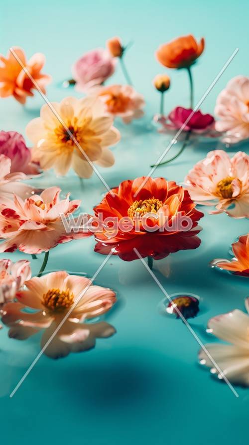 Kolorowe kwiaty unoszące się na wodzie