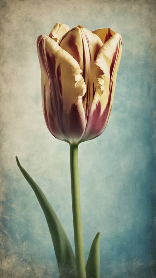 Cyjanotypiczny obraz tulipana przywołujący atmosferę vintage.