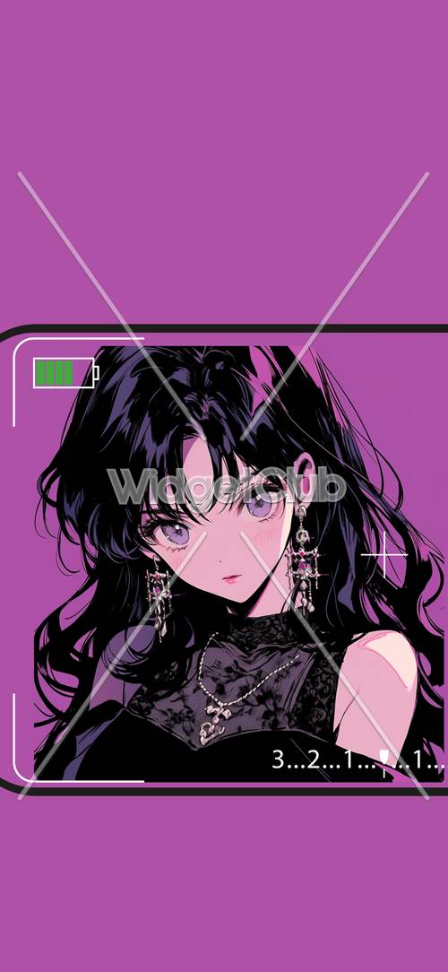Stylish Anime Girl with Purple Background