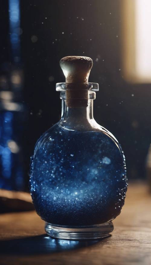 Préparation d&#39;une potion magique dans une bouteille en cristal bleu foncé