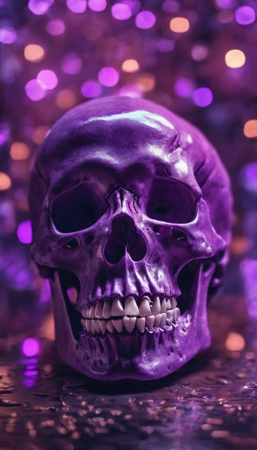 Surreal digital art featuring a purple human skull