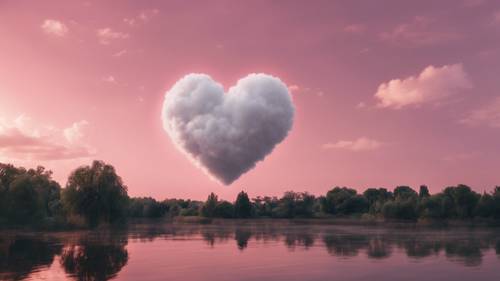 A white heart-shaped cloud in a clear uniformly pink evening sky. Tapet [2092403375404c228380]
