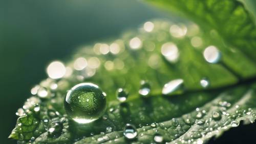 A glistening dew drop on a leaf reflecting the quote 'It's the little things in life.'