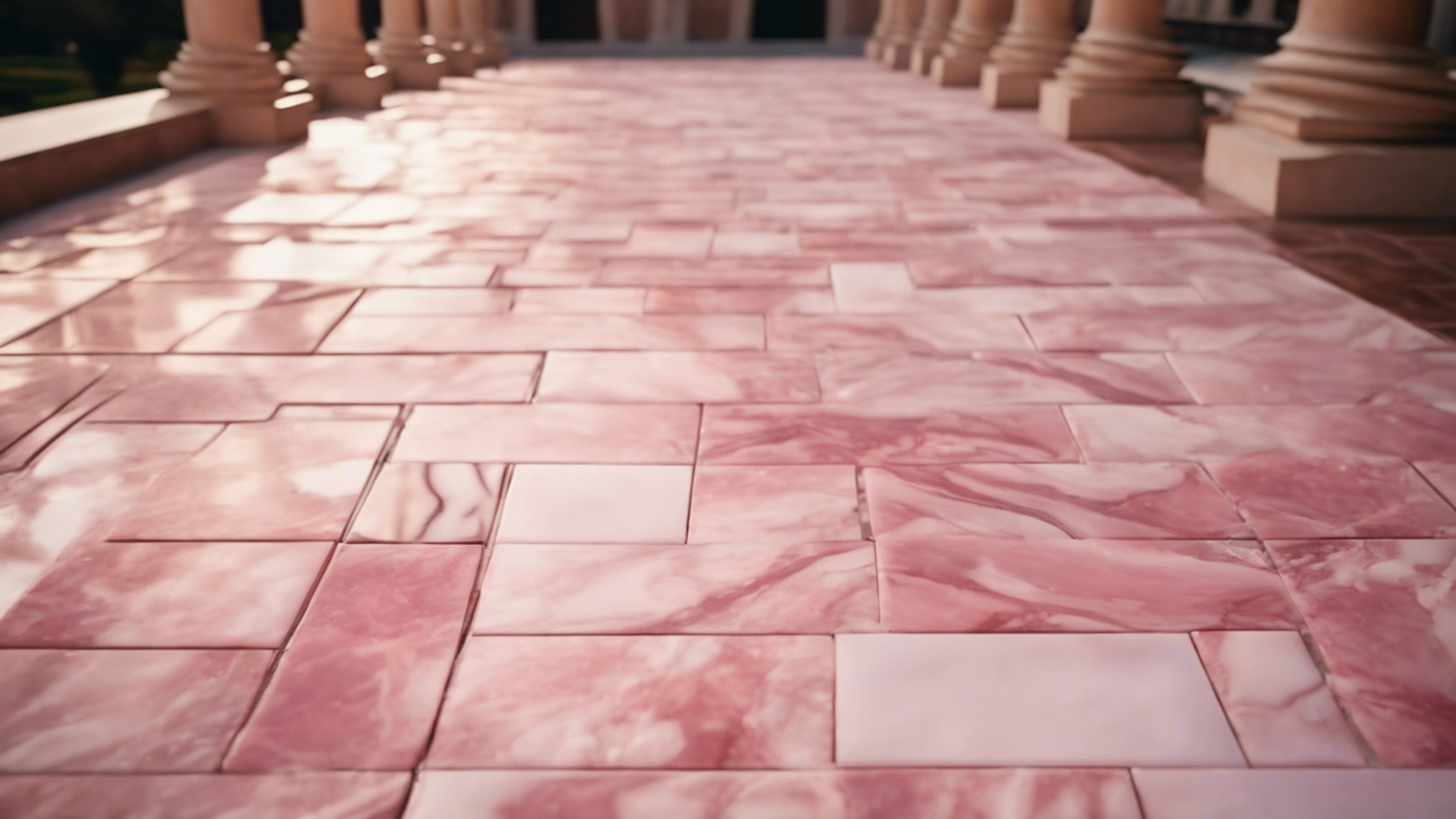 Sheets of pink marble laid down as a pathway in a lavish courtyard. Wallpaper[e576fda183b04be2be6f]