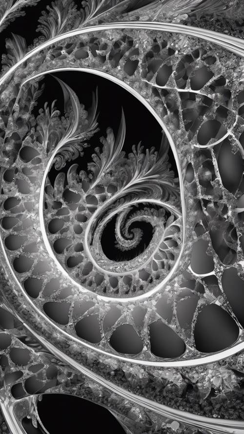 An intricate black and white fractal design.