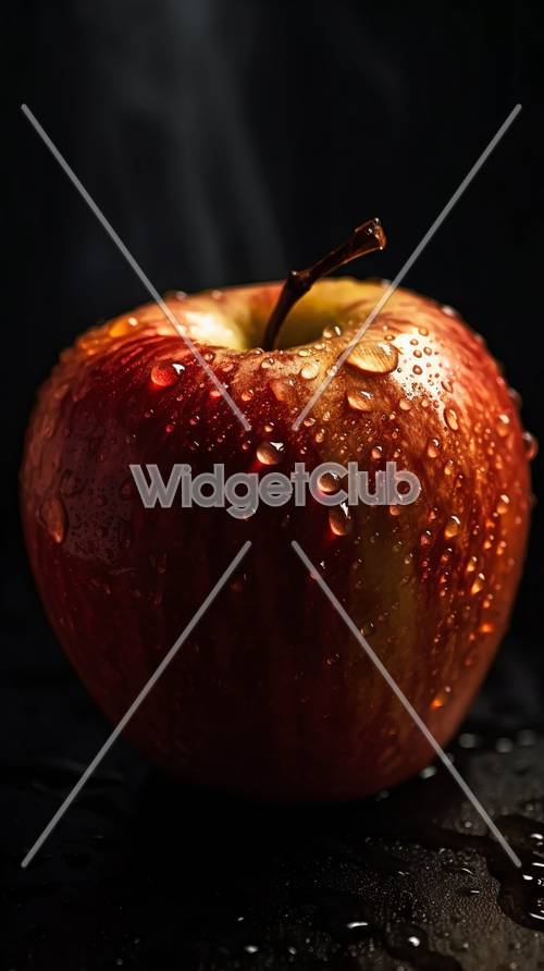 التفاحة الحمراء اللامعة مع قطرات الماء
