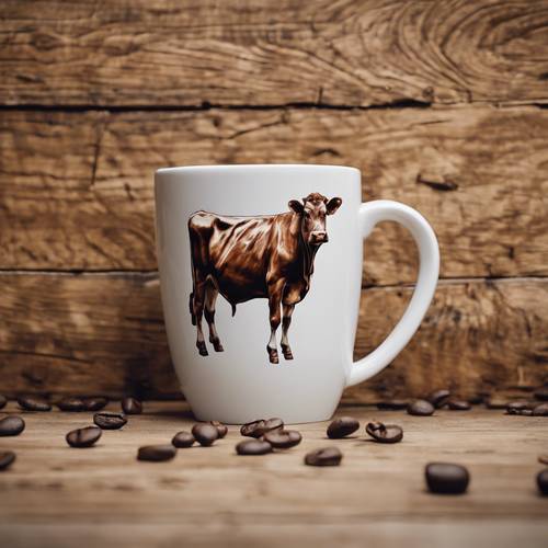 Um design de caneca de café favorito inspirado na estampa exclusiva de uma vaca marrom