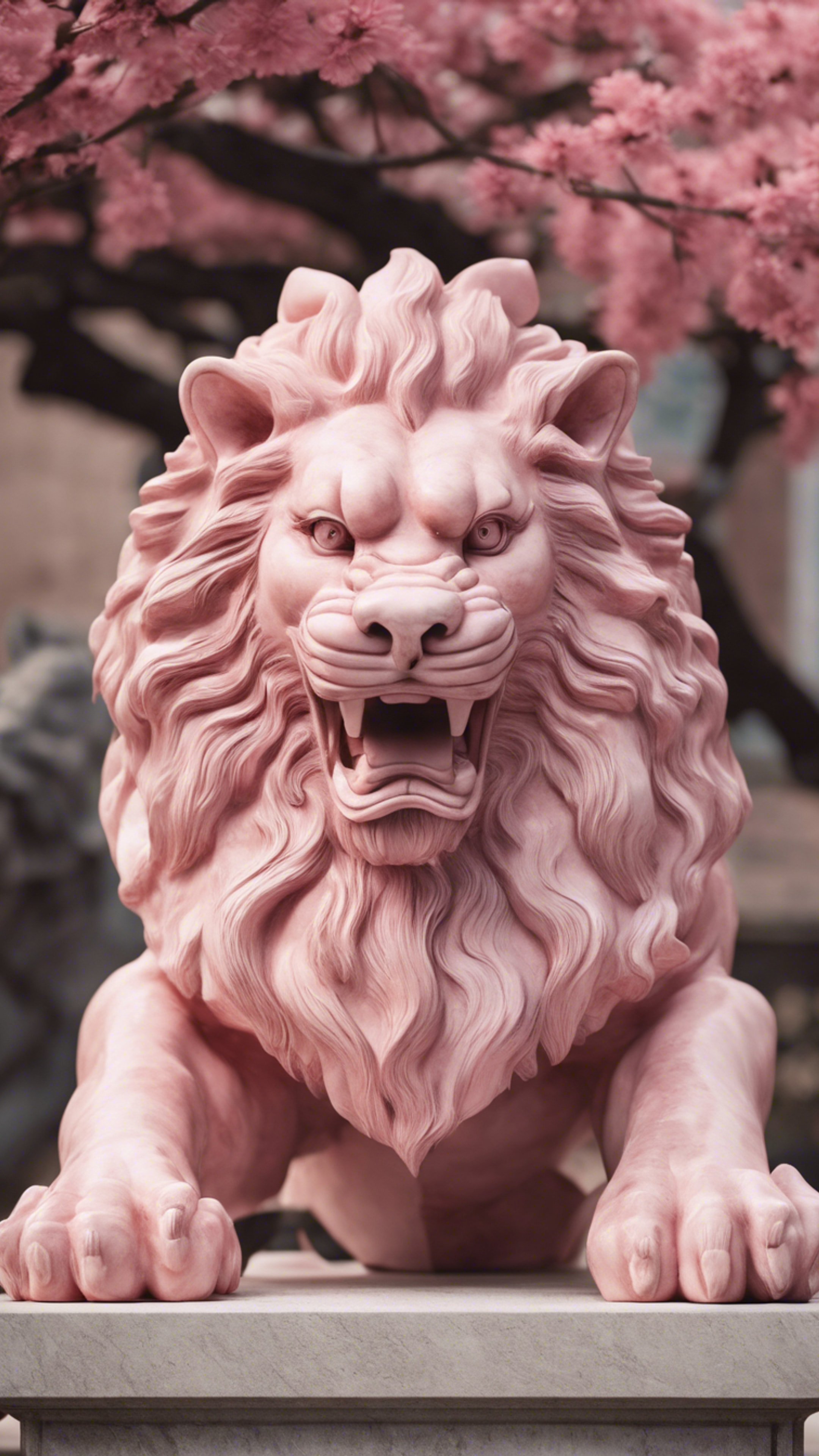 A three-dimensional bust of a Chinese lion sculpture, entirely in pink marble.壁紙[0c551ec5e2464905b8c4]