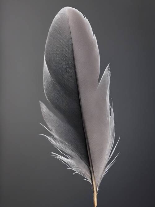 A single grey feather with detailed texture against a stark black background. Tapeta [f4bd6aa3b12c4f58bab3]