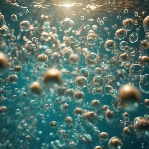 Una escena submarina con un patrón perfecto de burbujas de oxígeno.
