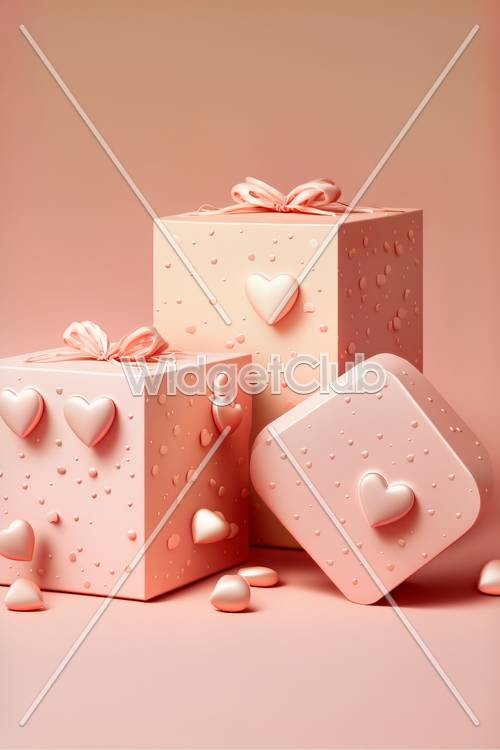 Pink Gift Boxes with Hearts Perfect for Valentine's Day