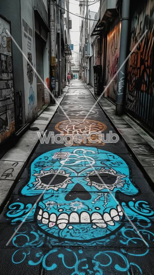 Colorido arte callejero en un callejón estrecho