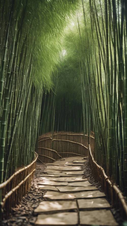 A narrow pathway winding through a bamboo forest Tapeta [ef90c4cccd654f30bc08]