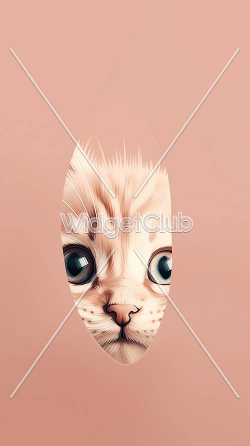 かわいいアニメの子猫がピーチ色の背景にいる壁紙