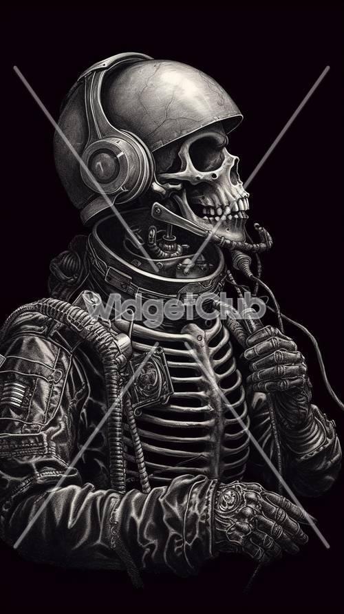Skelett Astronaut Zeichnung Kunstwerk