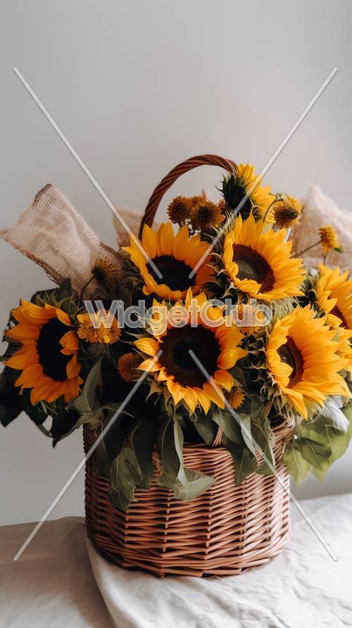 Helle Sonnenblumen in einem Korb