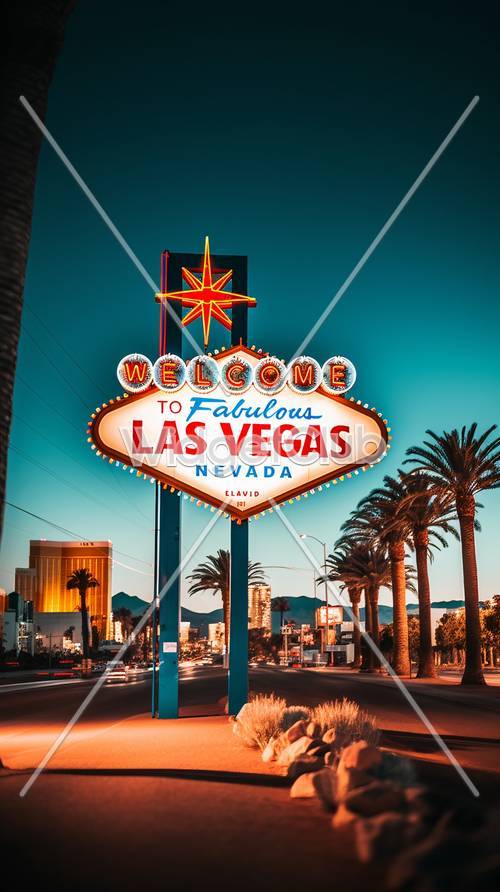 Placa brilhante de Las Vegas com palmeiras