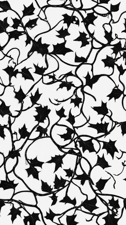 Black ivy vines intertwining in a seamless pattern against a chalky white background.