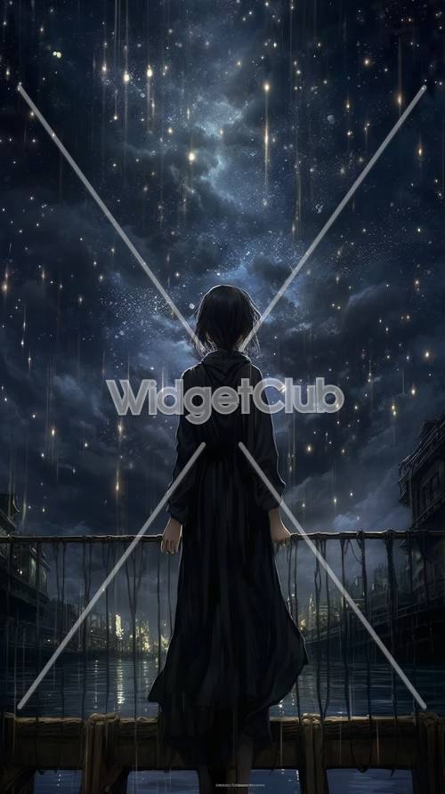 Girl Looking at Stars on a Magical Night