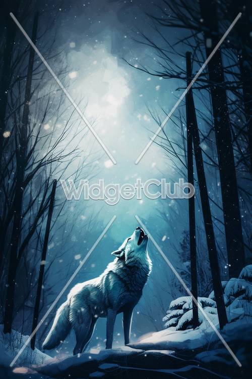 Lobo uivante na floresta nevada