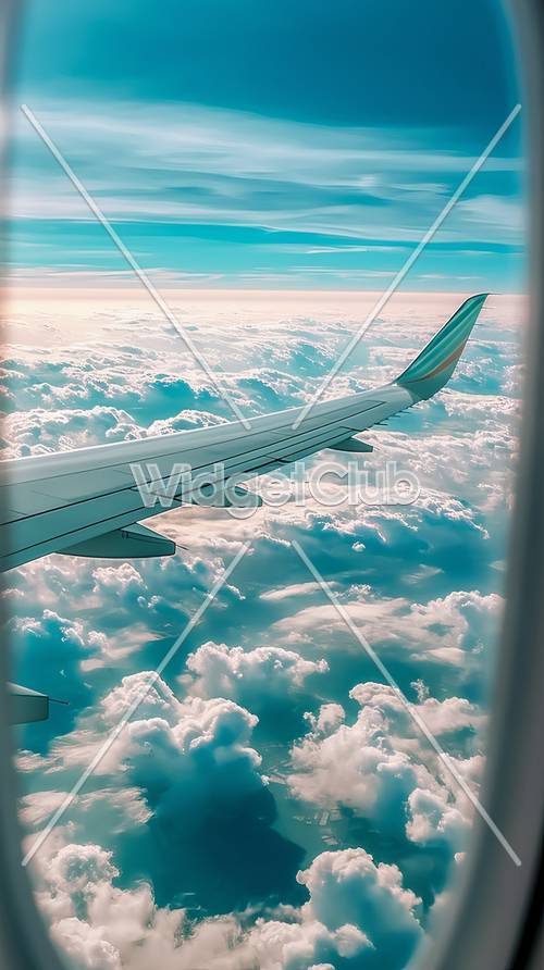 Sky Above Clouds from Airplane Window Background